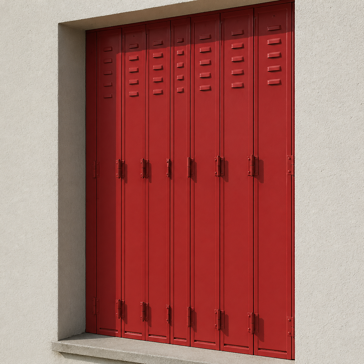 Contraventanas metálicas librillo rojas gran formato hueco amplio Marbella — IBERADRIA